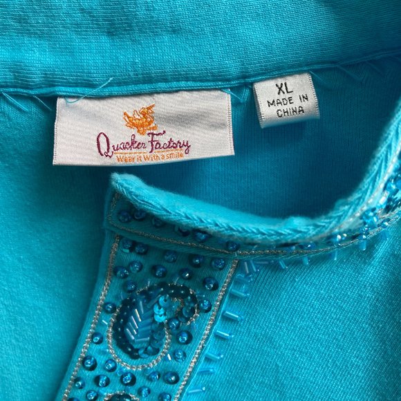 Quacker Factory Aqua XL Pullover Sequence Top - Picture 5 of 10